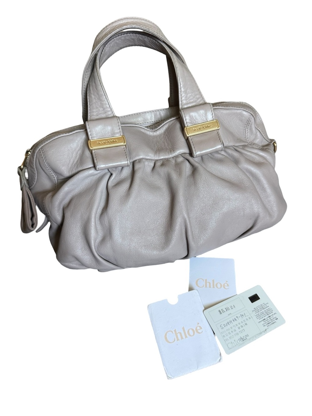 Authentic See by Chloé Taupe Leather Pleated Satchel Shoulder Bag - Picture 3 of 12
